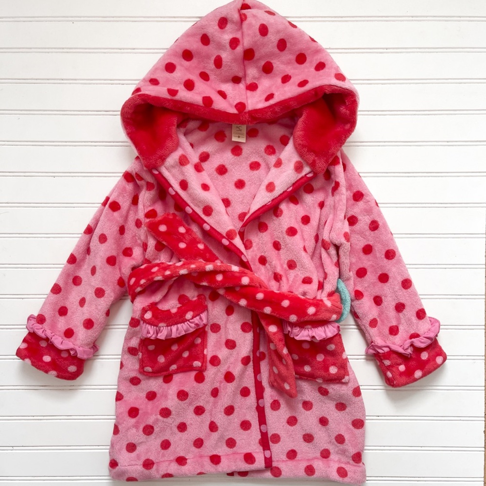 MATILDA JANE EUC/LN Pink Fuzzy Fleece Polka Dot Hoodie Bath Robe